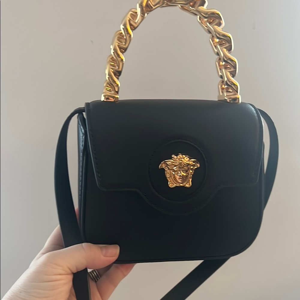 Versace Black and Gold Mini Bag with Chain Handle